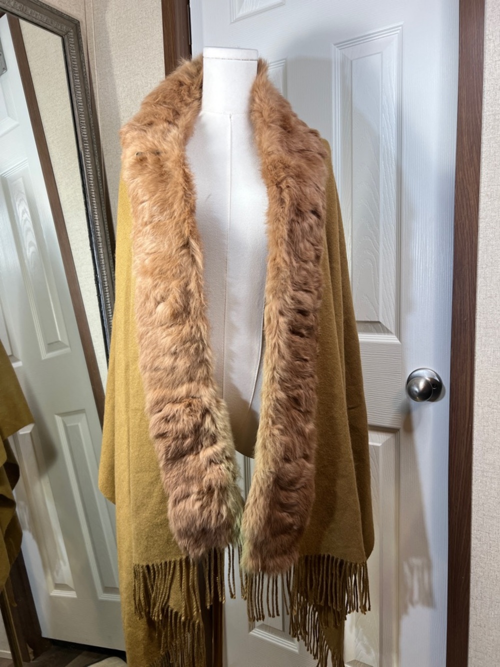 Soft Surroundings Mustard Shawl with Faux Fur Trim